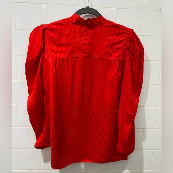 Sandro Tie Neck Satin Jacquard Blouse - Picture 2 of 7